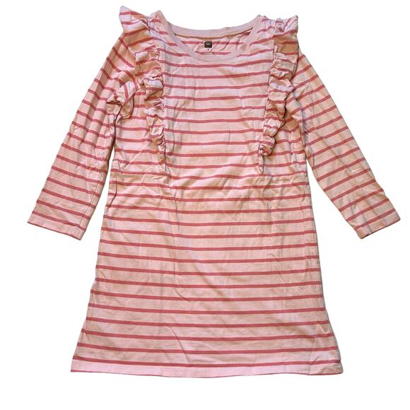 Tea Collection 100% Cotton Pink Ruffled Striped Dress 8Y - Picture 1 of 4